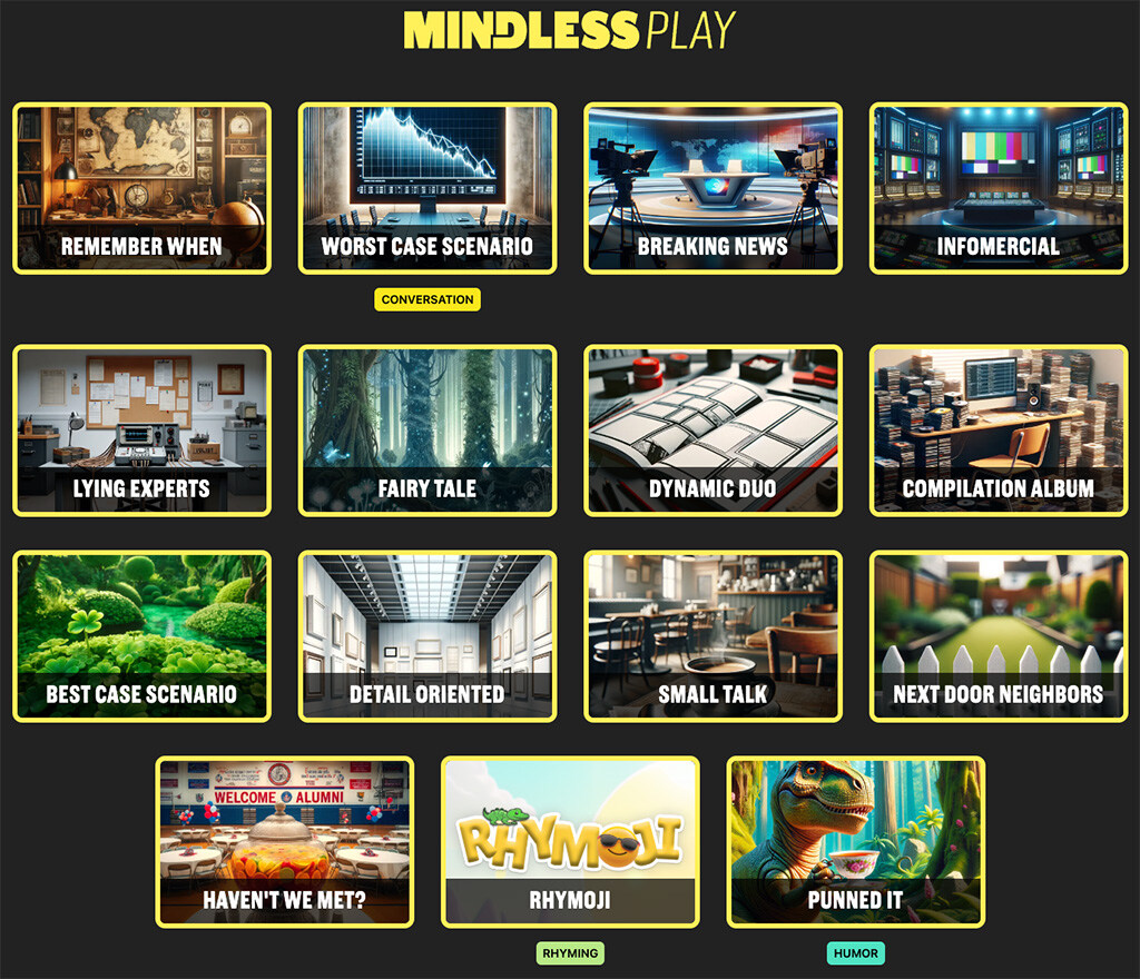 Mindless Play Platform - partial game lineup